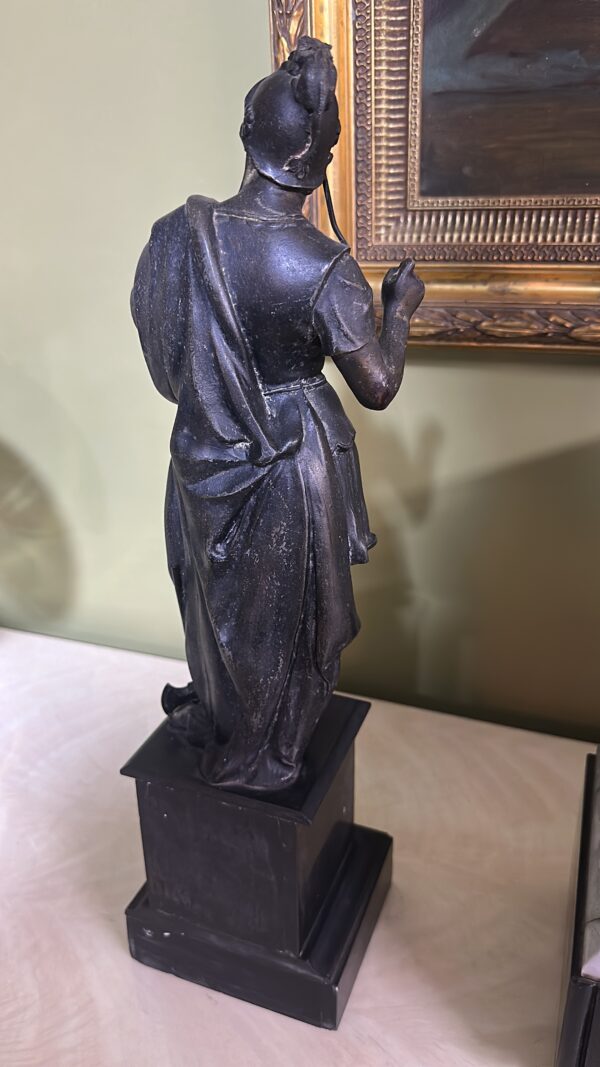 Antique Pair of Classical Bronze Warrior Figures on Marble-Inlaid Bases – European Neoclassical