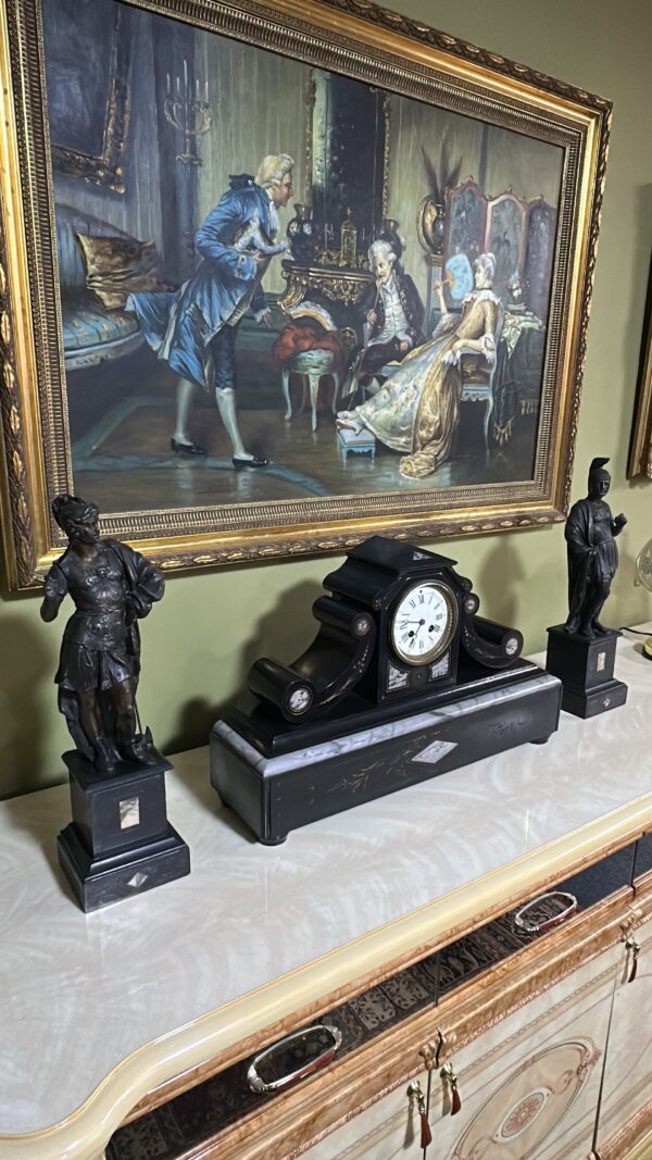 Antique Pair of Classical Bronze Warrior Figures on Marble-Inlaid Bases – European Neoclassical