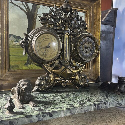 Vintage Ornate Bronze-Style Clock & Barometer Combination with Anchor Motif