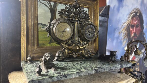Vintage Ornate Bronze-Style Clock & Barometer Combination with Anchor Motif