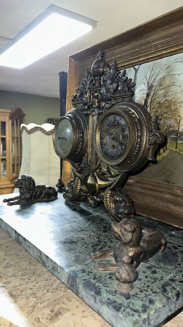 Vintage Ornate Bronze-Style Clock & Barometer Combination with Anchor Motif