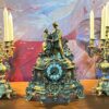 Large Vintage 3-Piece Bronze-Style Figural Mantel Clock Garniture with Pair of 5-Light Candelabra