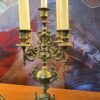 Large Vintage 3-Piece Bronze-Style Figural Mantel Clock Garniture with Pair of 5-Light Candelabra