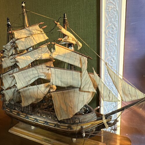 Large Vintage Wooden Three-Masted Sailing Warship Model