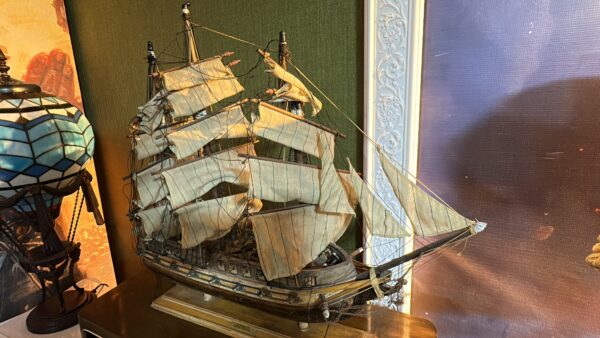 Large Vintage Wooden Three-Masted Sailing Warship Model