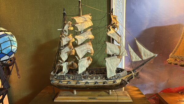2025_12_03_23_40_IMG_4204 Large Vintage Wooden Three-Masted Sailing Warship Model with Cannons & Full Sails