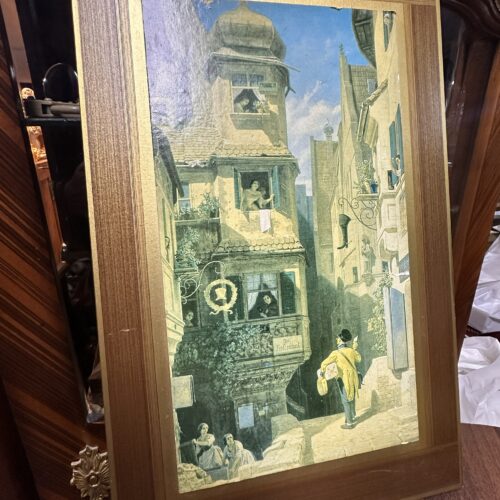 Vintage Carl Spitzweg “Der Briefbote im Rosenthal” Framed Art Print – Germany