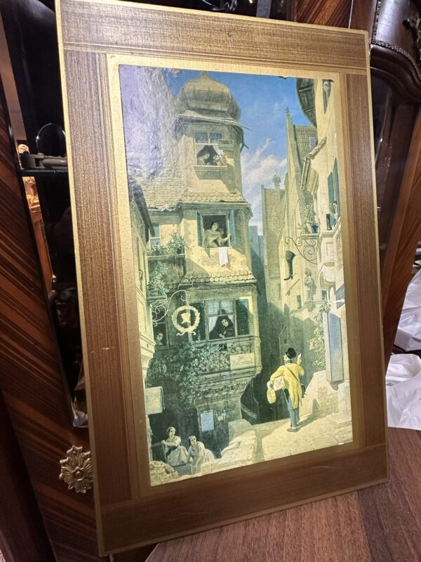 Vintage Carl Spitzweg “Der Briefbote im Rosenthal” Framed Art Print – Germany