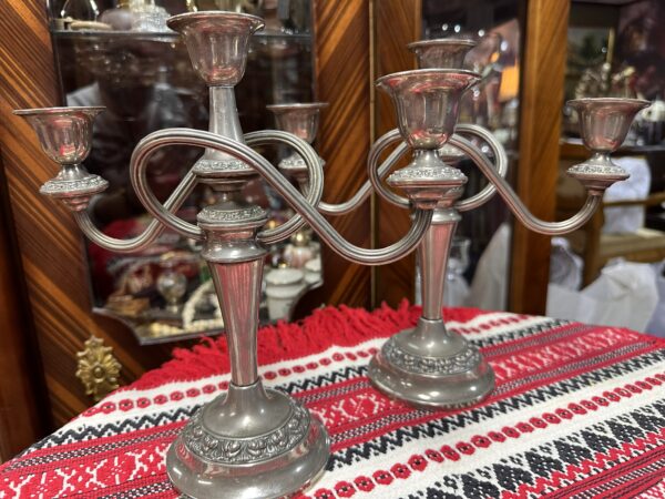 Vintage IANTHE England Silver-Plated 3-Arm Candelabra Candlesticks – Pair – c.1950s